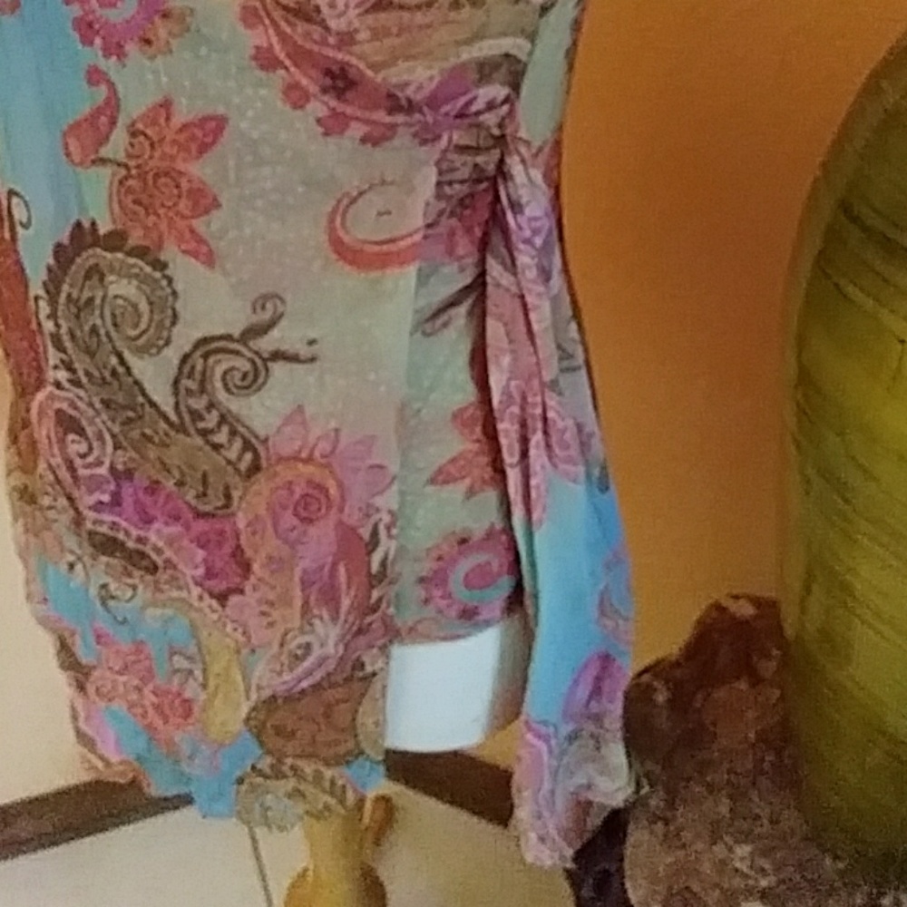 Johnny Heaven boho stretch mesh paisley top sz L - Picture 2 of 4